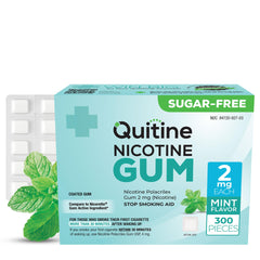 Quitine 2mg mint gum piece offers quick craving relief on the go.