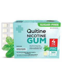 Quitine 4mg mint gum bottle highlights quick-burst mint flavor for fast craving relief.