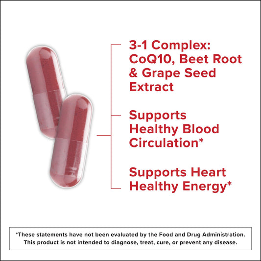 Qunol beets capsules highlight nitrate-rich formula for potential healthy circulation support.