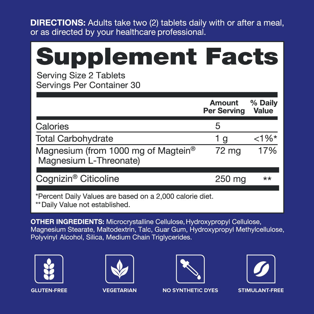 Qunol Brain Health Focus Plus packaging front signaling magnesium and citicoline benefits