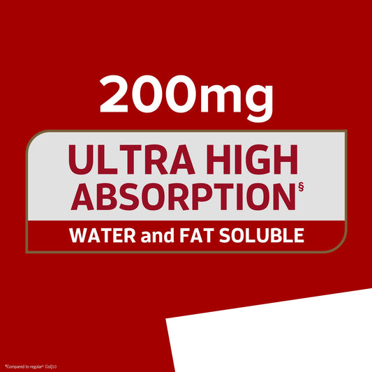 Qunol CoQ10 softgels label highlighting water- and fat-soluble absorption