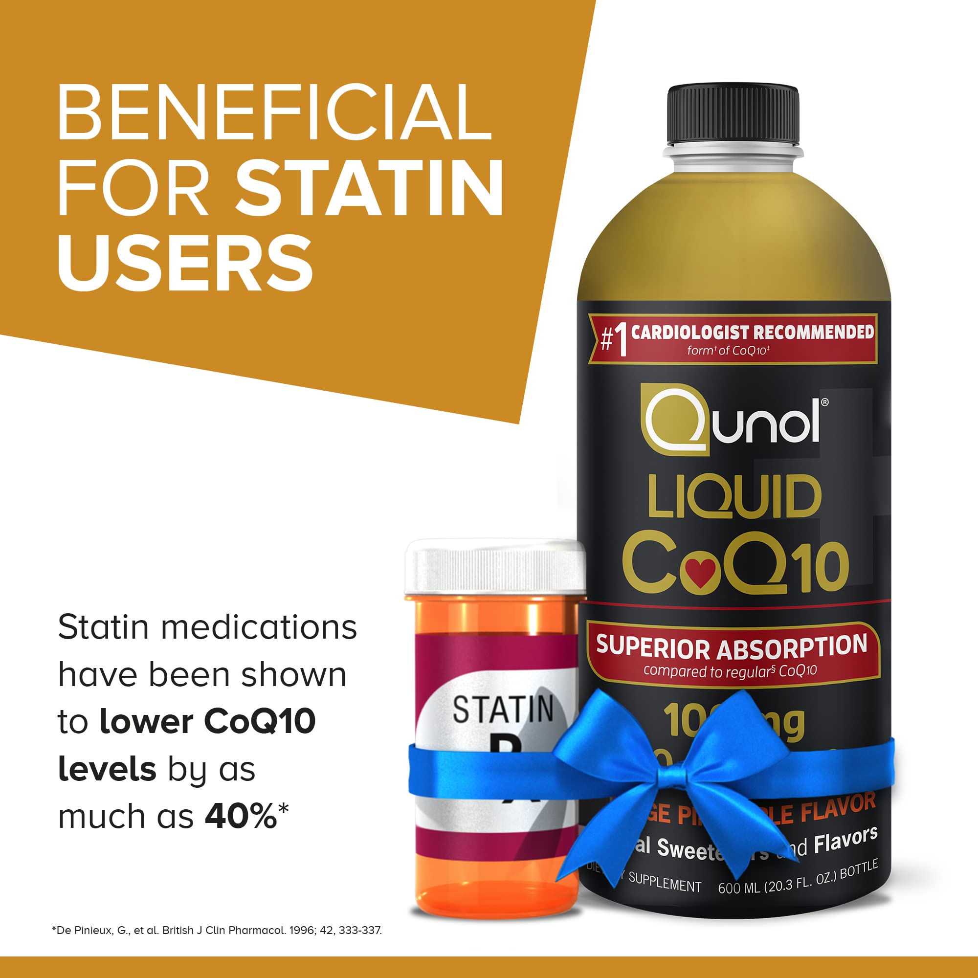 Qunol liquid CoQ10 measuring scoop beside bottle for convenient daily dose