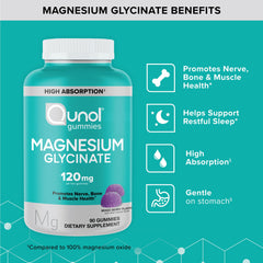 Close-up of Qunol Magnesium Glycinate Gummies highlighting mixed berry flavor.