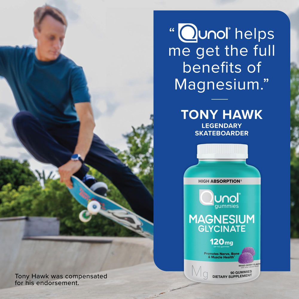 Vegetarian-friendly Qunol Magnesium Glycinate Gummies with mixed berry flavor.