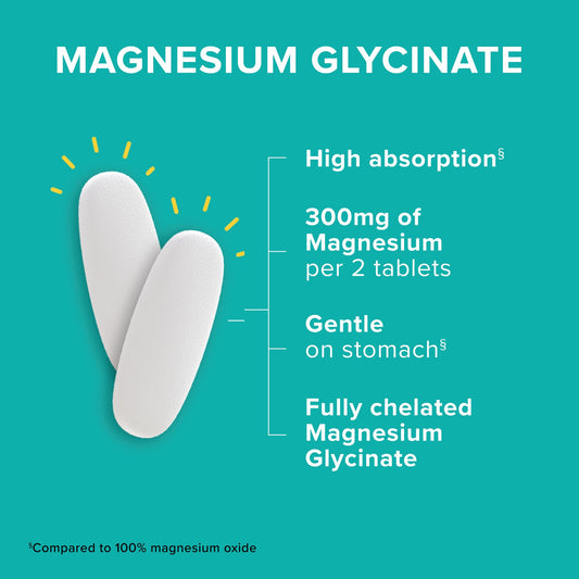 Qunol Magnesium Glycinate tablets close-up with smooth chelated coating