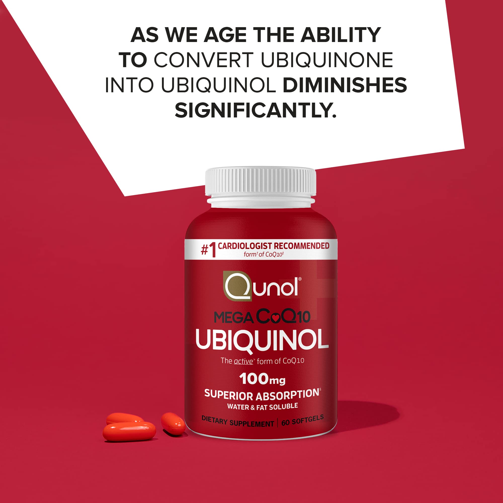 Qunol Mega Ubiquinol CoQ10 packaging highlighting packaging and two bottles