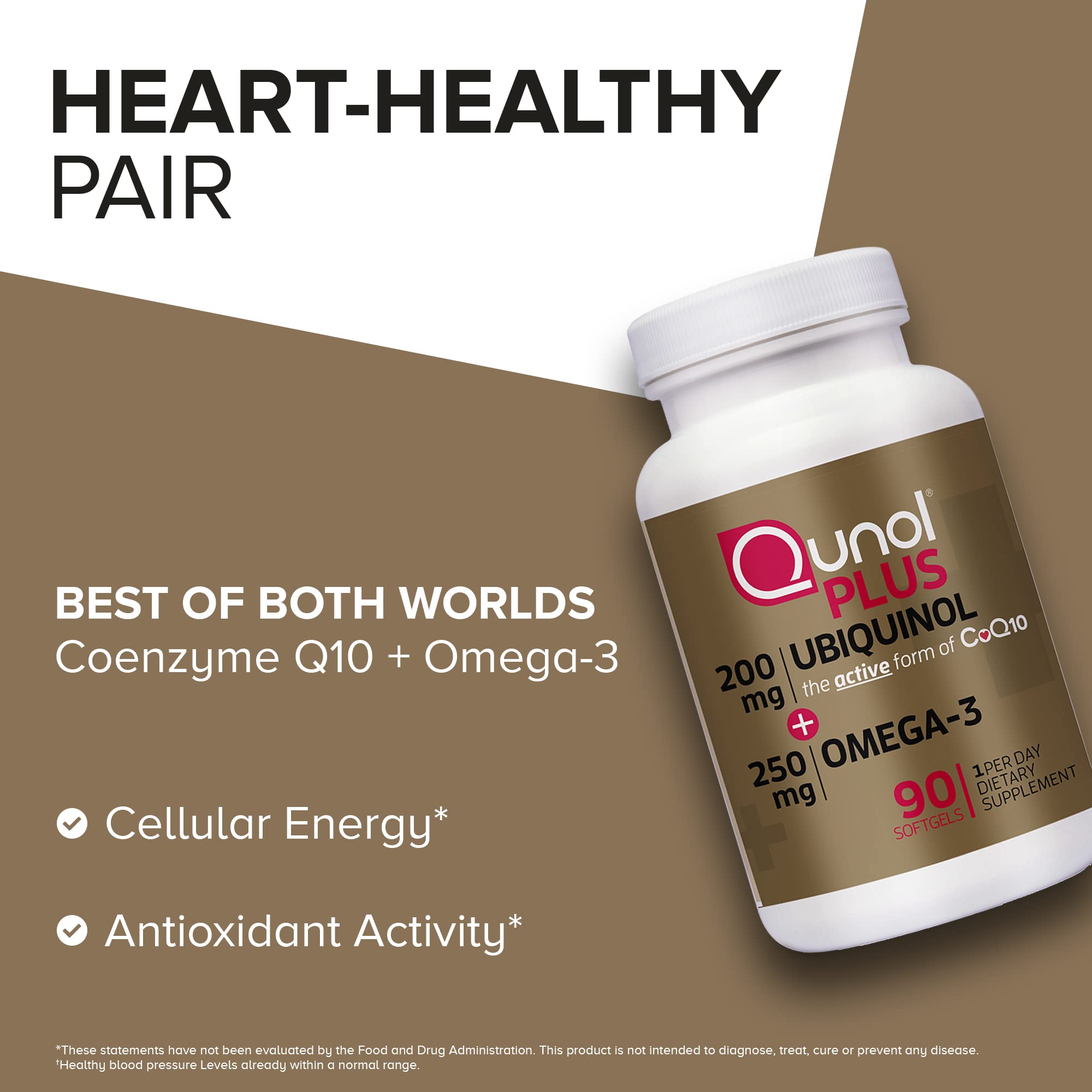 Daily dosage reminder with Qunol Plus bottle on a counter