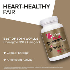 Daily dosage reminder with Qunol Plus bottle on a counter