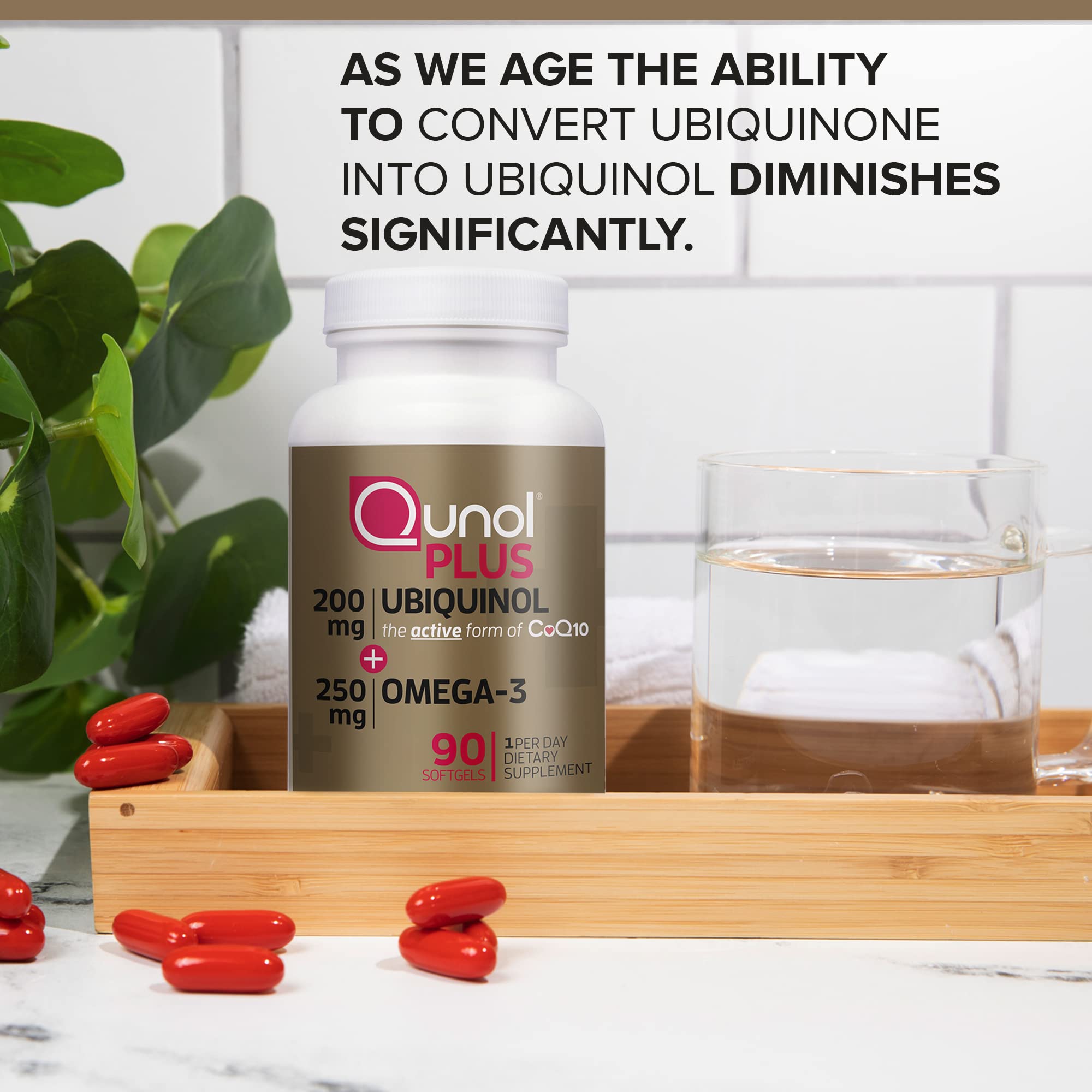 Qunol Plus Omega-3 softgels indicating essential fatty acids