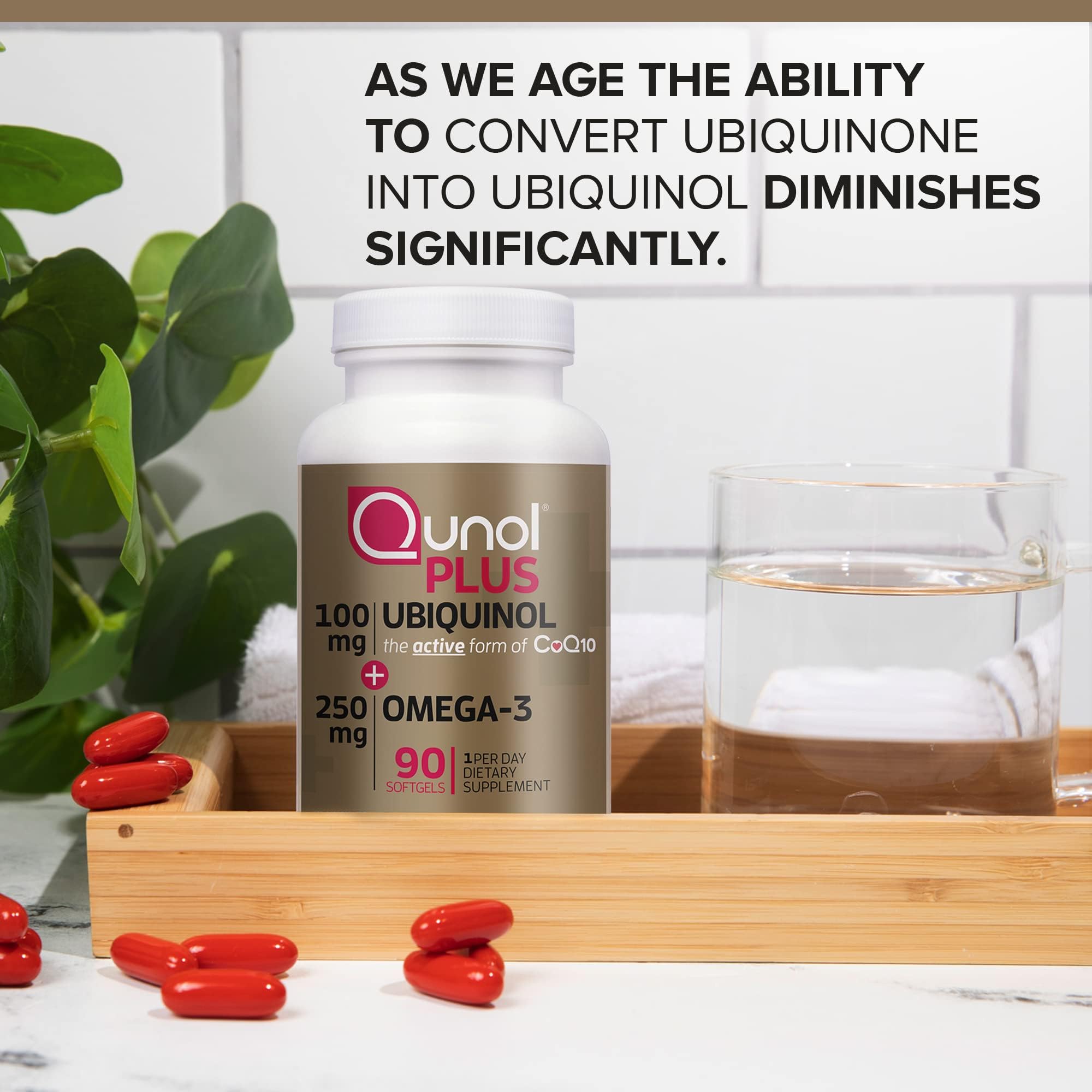 Qunol Plus omega-3 softgels close-up highlighting omega-3 intake