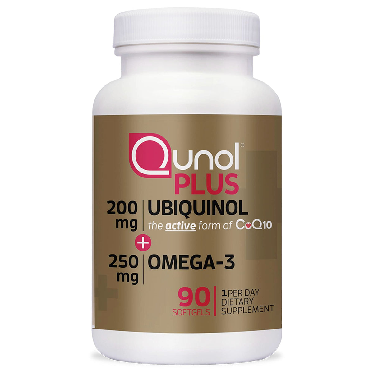 Qunol Plus ubiquinol bottle pour shows easy daily dosing for energy support