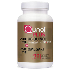Qunol Plus ubiquinol bottle pour shows easy daily dosing for energy support