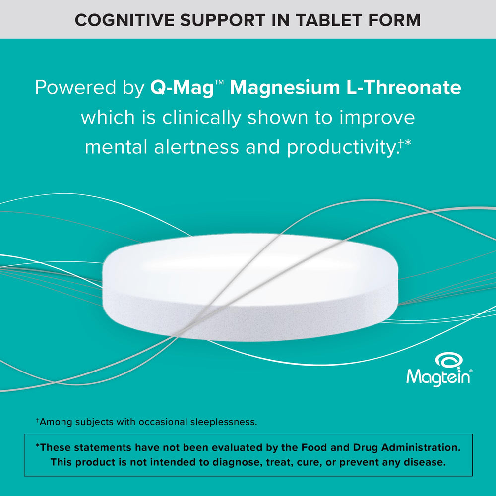 Qunol Q-Mag daily-use design suggests stimulant-free support during work or study.