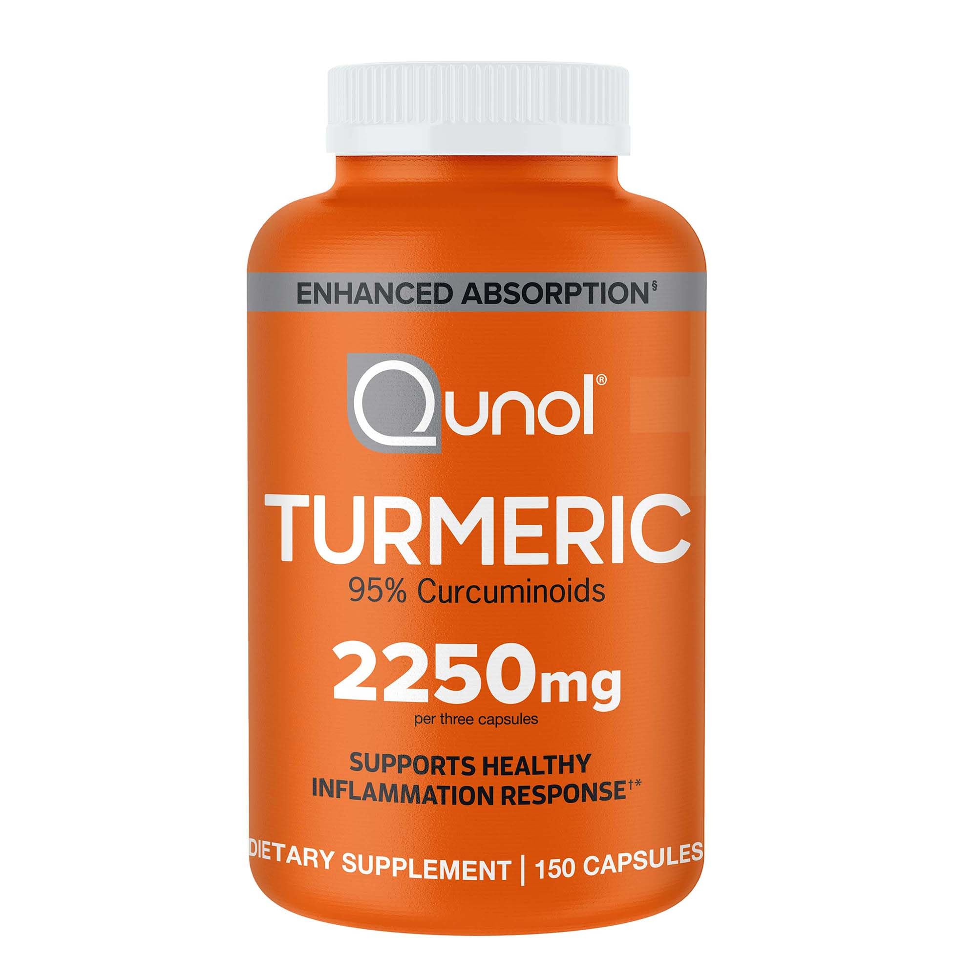 Qunol Turmeric 2250mg bottle highlighting enhanced absorption for daily joint support