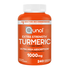 Qunol Turmeric capsules bottle front showing 240-count supply for daily joint support.