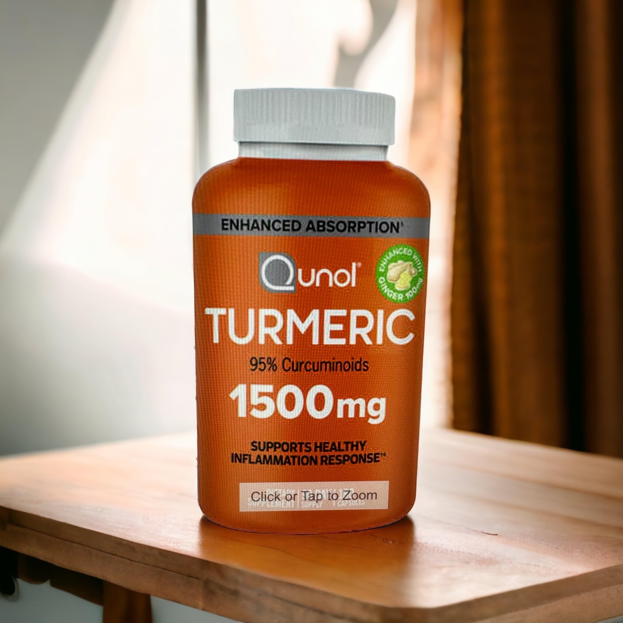 Qunol Turmeric Curcumin bottle highlighting enhanced absorption with black pepper