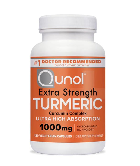 Qunol Turmeric Extra Strength 1000mg bottle supports healthy inflammation response for daily wellness