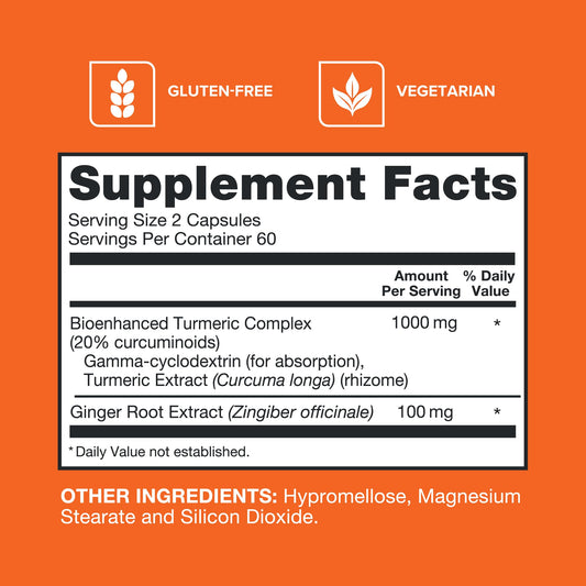Qunol Turmeric & Ginger label close-up highlighting 1000mg turmeric and 100mg ginger.