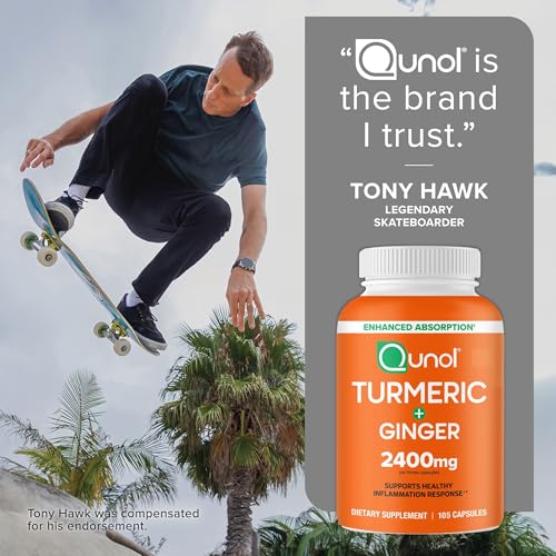 Qunol Turmeric ginger root displayed beside capsules.