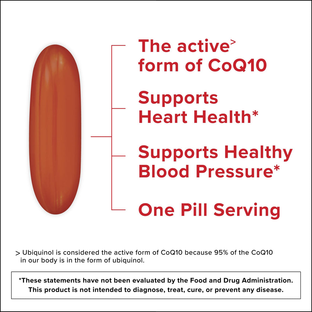 Qunol Ubiquinol softgels in bottle, convenient daily energy support