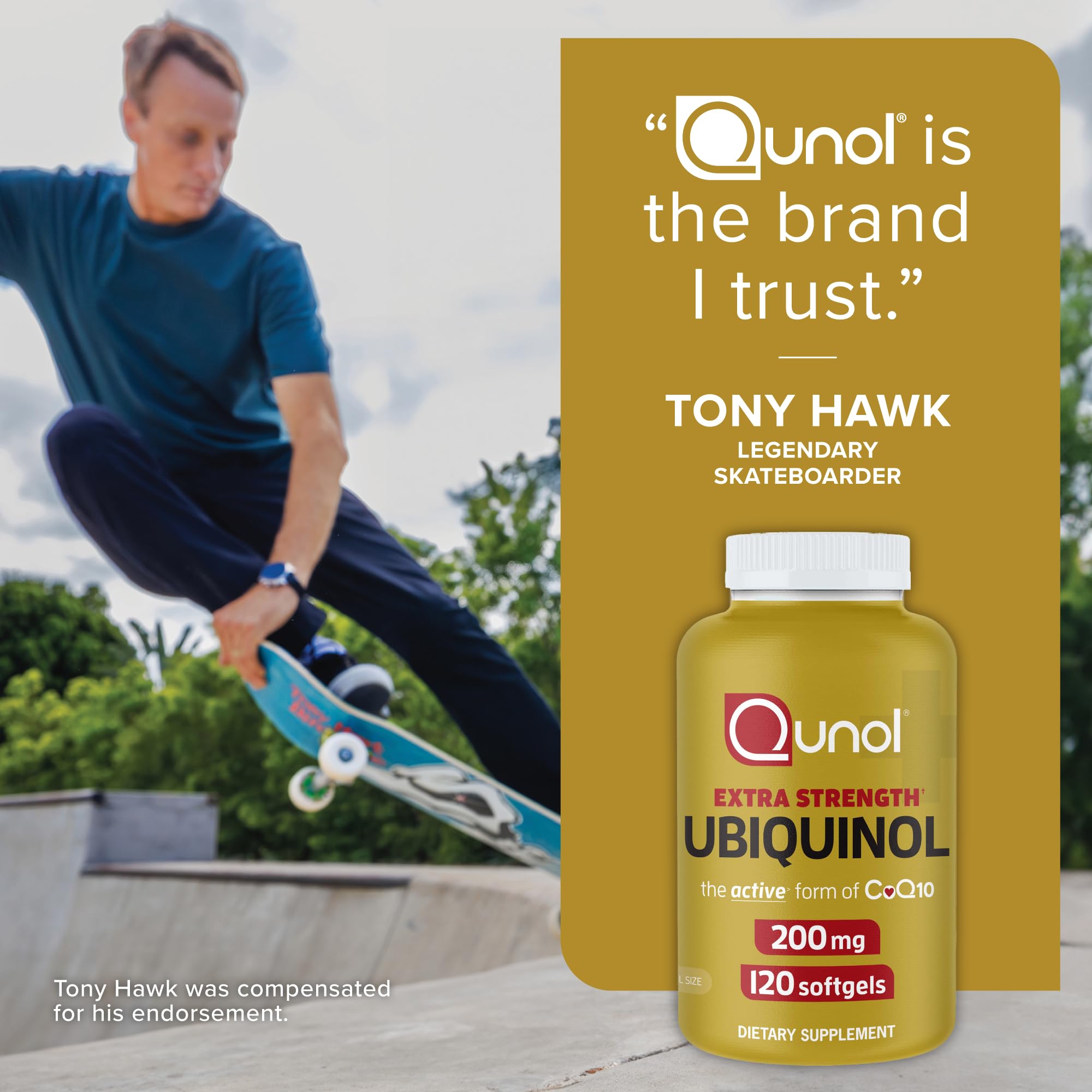 Qunol Ubiquinol softgels pour shot depicting dosage ease