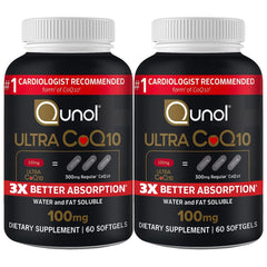 Qunol Ultra CoQ10 bottle front view for daily energy support.