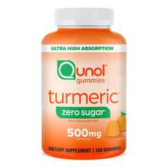 Qunol Zero Sugar Turmeric Gummies packaging shown, sugar-free option for joint support