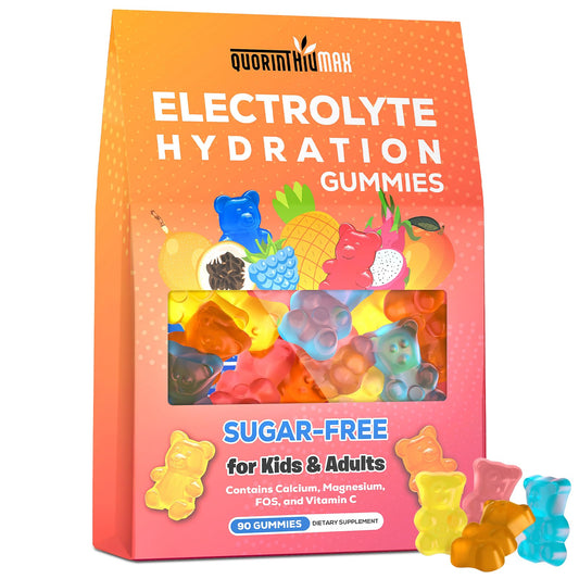 Quorinthiumax electrolyte gummies blue raspberry bottle for fast on the go hydration