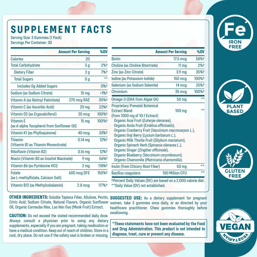 Quorinthiumax Prenatal Gummies with 50 mg DHA supports fetal development goals.