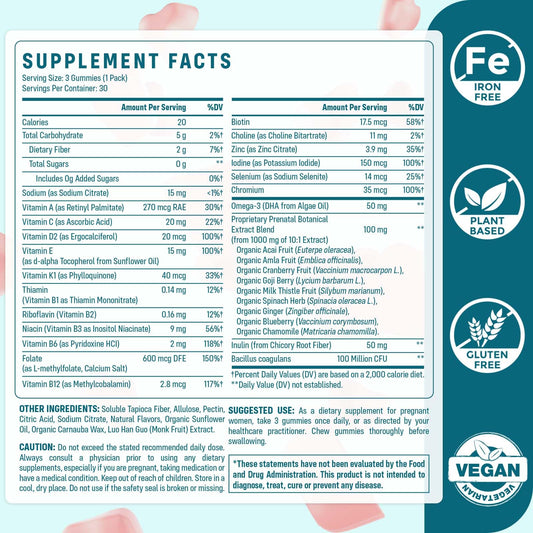 Quorinthiumax Prenatal Gummies with 50 mg DHA supports fetal development goals.