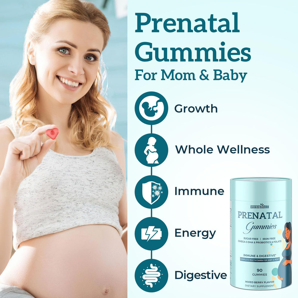 Quorinthiumax prenatal gummies heart-shaped chews for daily intake
