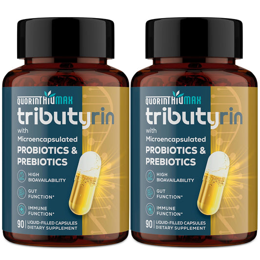 Quorinthiumax Tributyrin 800mg bottle highlights a gut-support formula for daily use.