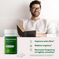 Close-up of QurItAll ProstaQure capsules for convenient daily intake