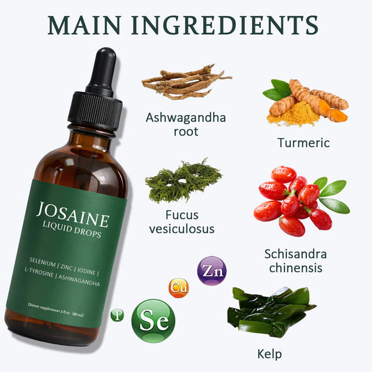 QUZOYU Josaine ThyroidSupport Drops dropper pouring into a glass for easy daily use.