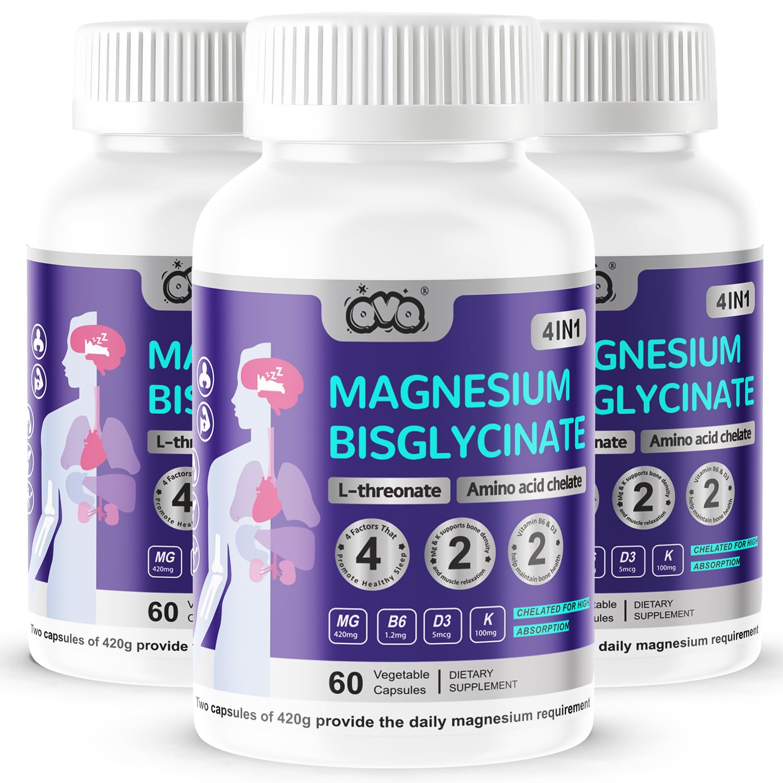 QVQ magnesium bisglycinate complex bottle shown for daily capsules