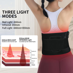 Qworaky belt with 660nm red and 850nm infrared LEDs for visible and infrared warmth.