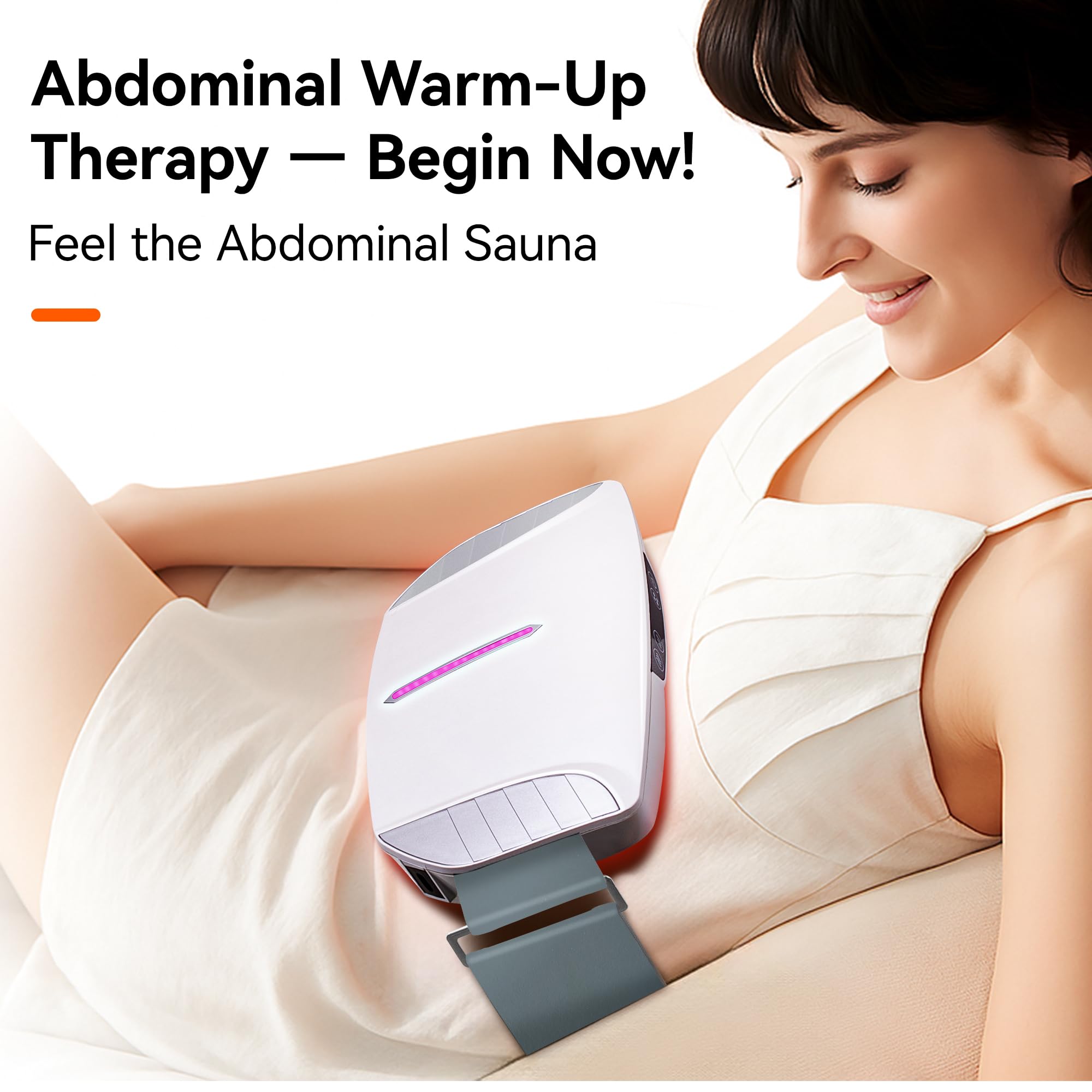 QXC device highlights two heat levels for customizable comfort during bloating