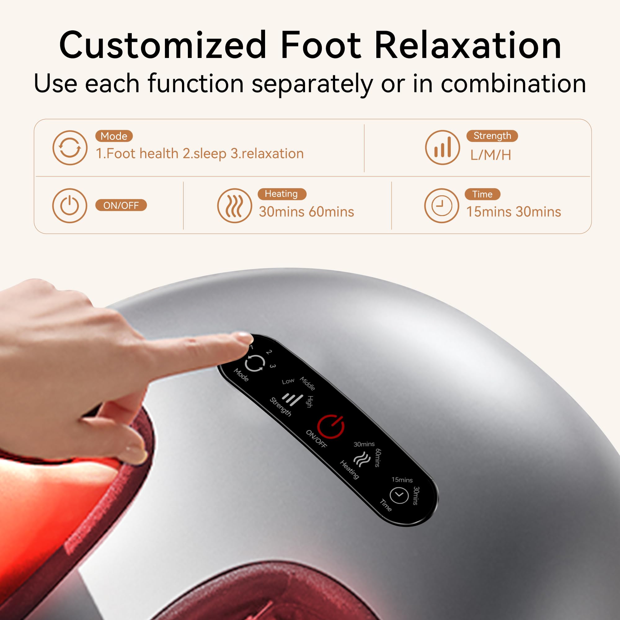 QXC foot massager heats to 131°F for soothing warmth during at-home sessions.