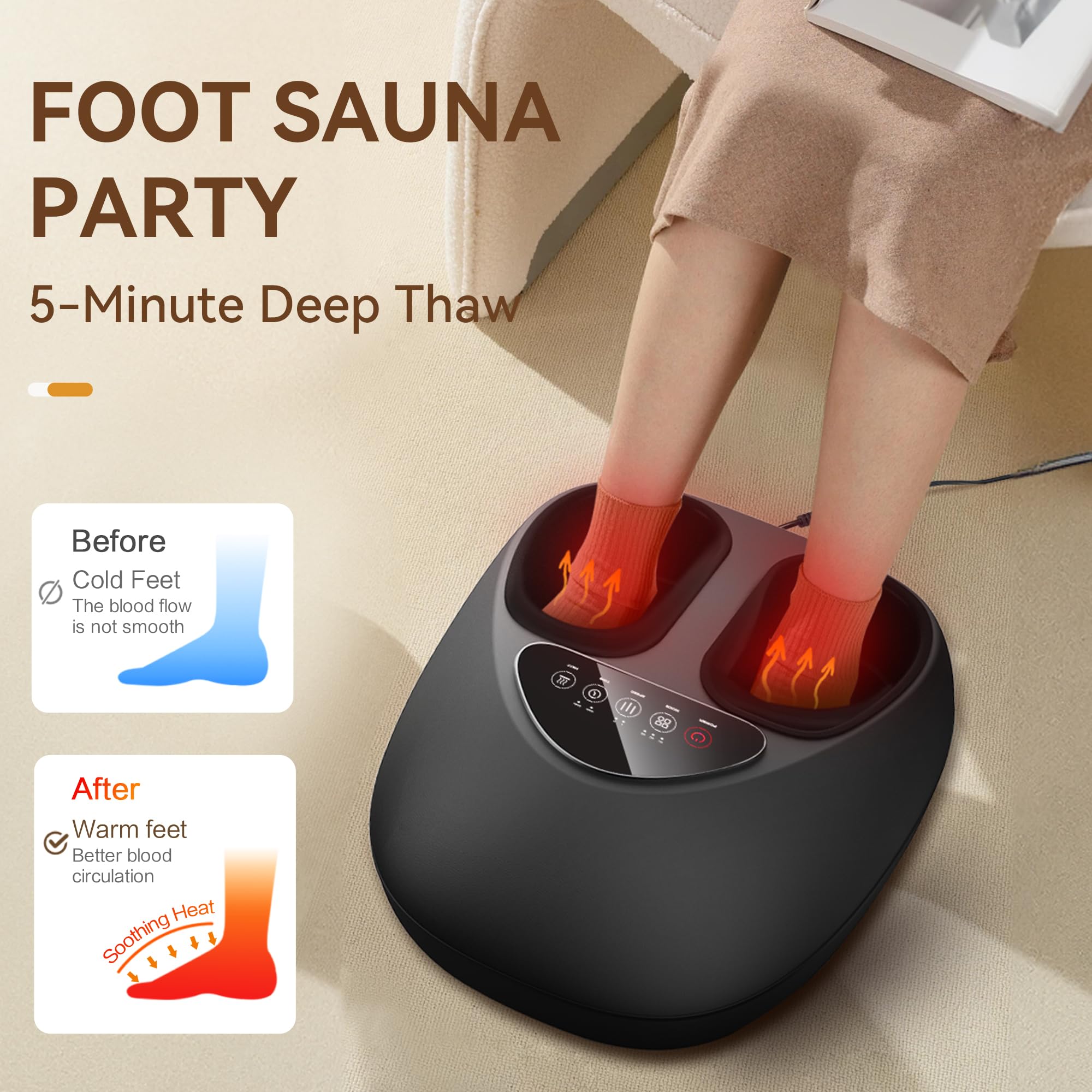 QXC Foot Massager heat therapy delivers comforting warmth to tired feet
