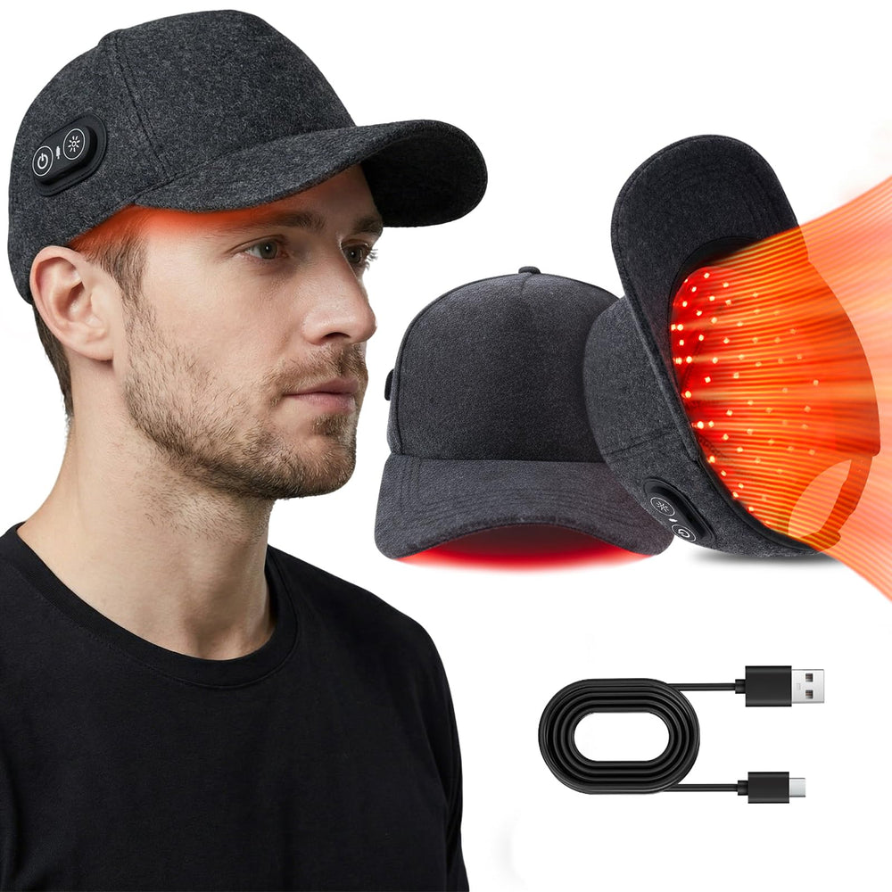 Qydenova red light therapy cap worn on head for hair growth
