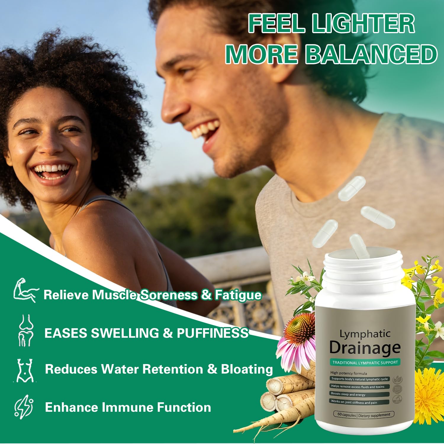QYGCHUSIN Lymphatic Drainage Capsules label close-up highlighting elderberry and dandelion for immune wellness.