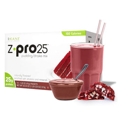R-Kane Nutritionals Z-Pro Red Velvet bottle close-up highlighting high-protein shake