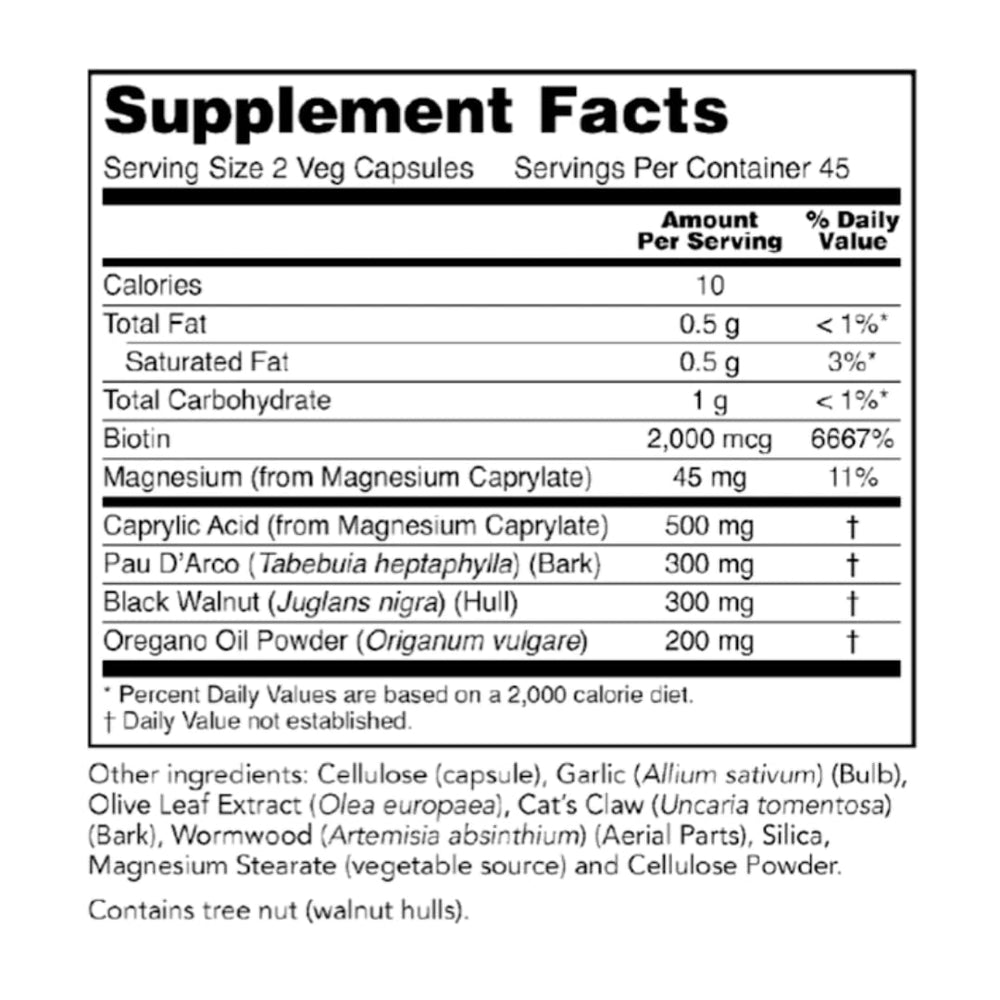 45-day supply represented by 90 capsules in Rachelstea Candida Support