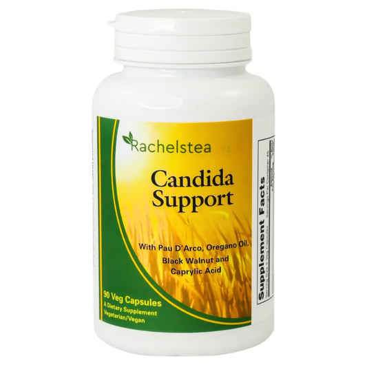 Rachelstea Candida Support bottle front with vegan blend visible