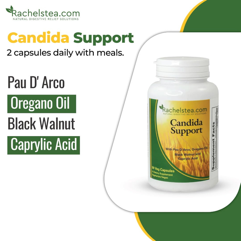 Label detail on Rachelstea Candida Support bottle
