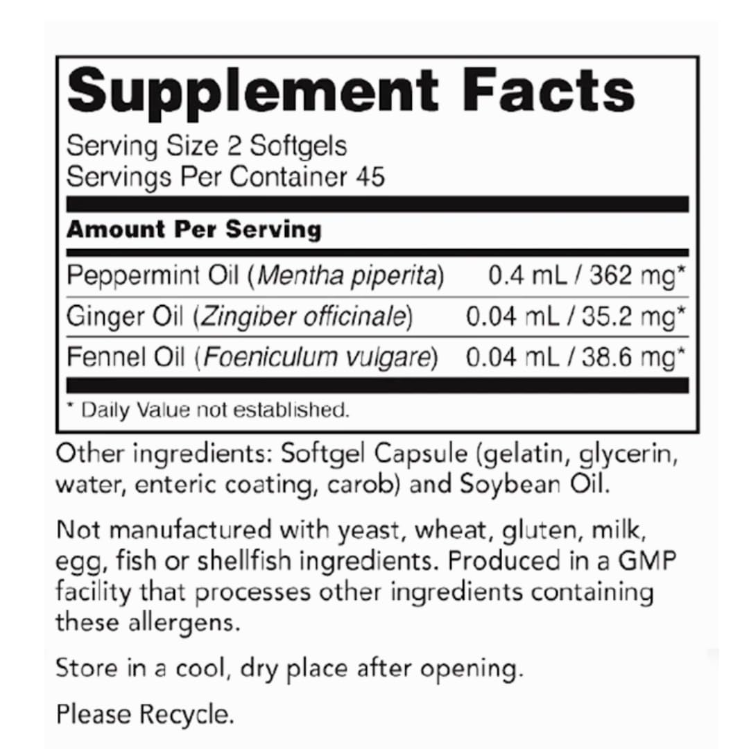 Rachelstea Peppermint Gels enteric coating label emphasizes targeted release