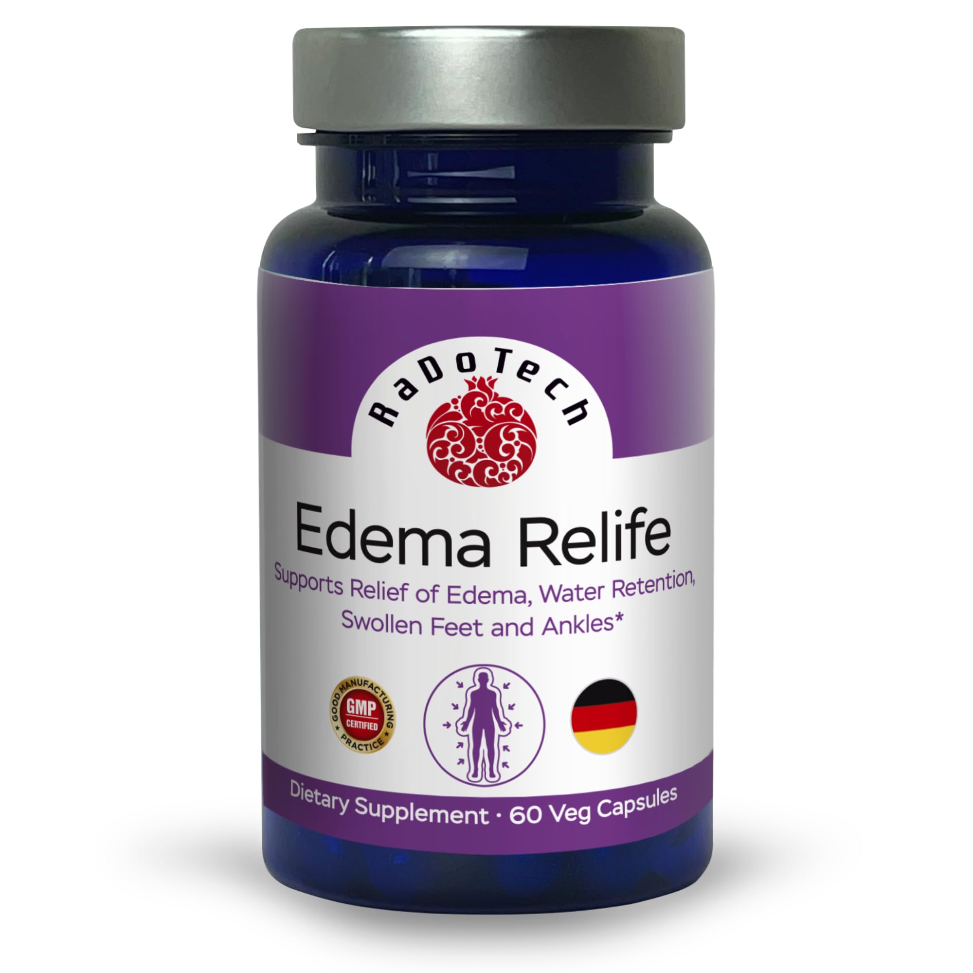 RaDoTech Edema Relife bottle pour for easy daily use and leg comfort.