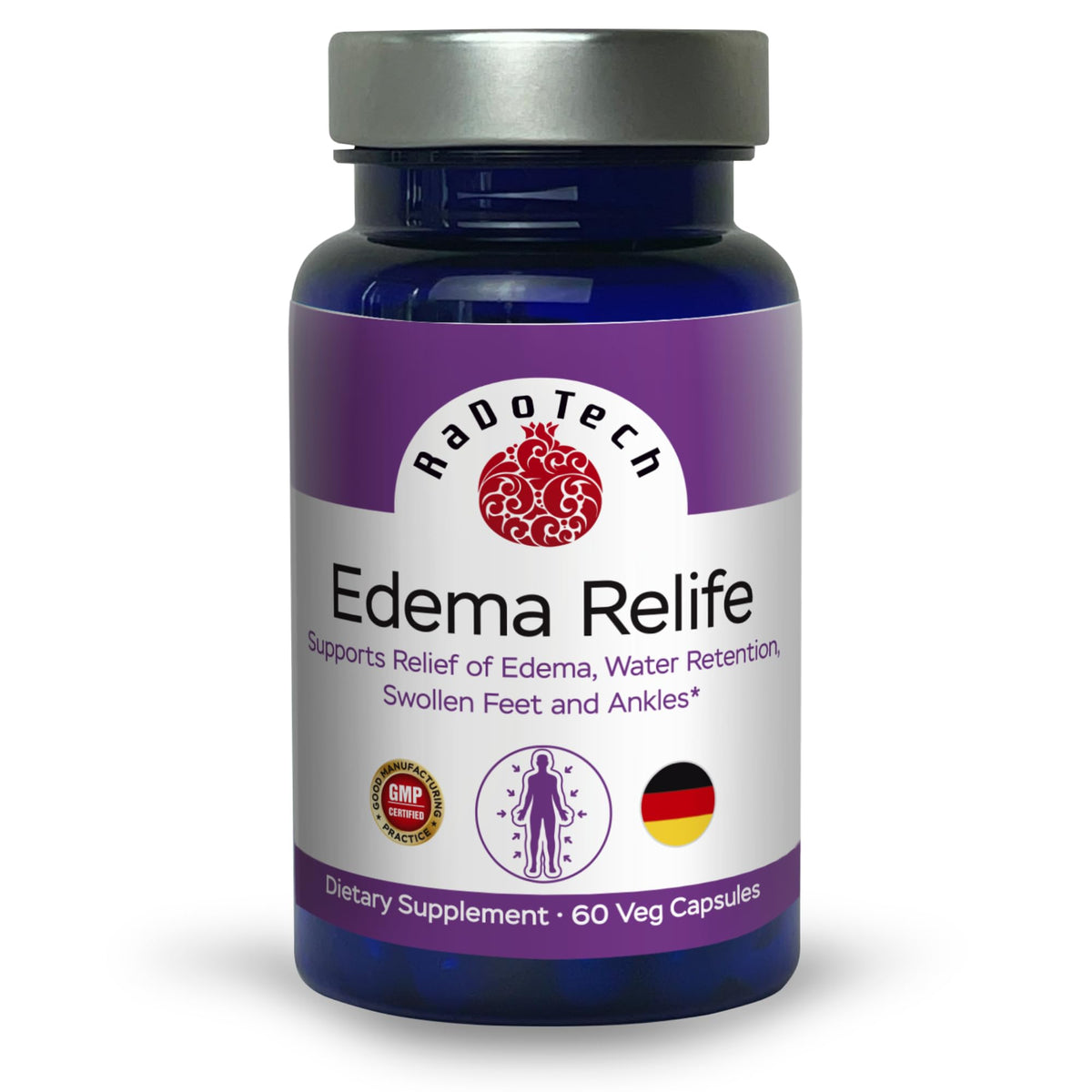 RaDoTech Edema Relife bottle pour for easy daily use and leg comfort.