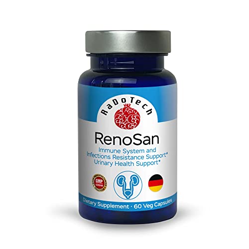 RaDoTech RenoSan bottle label highlights olive leaf extract for immune support.