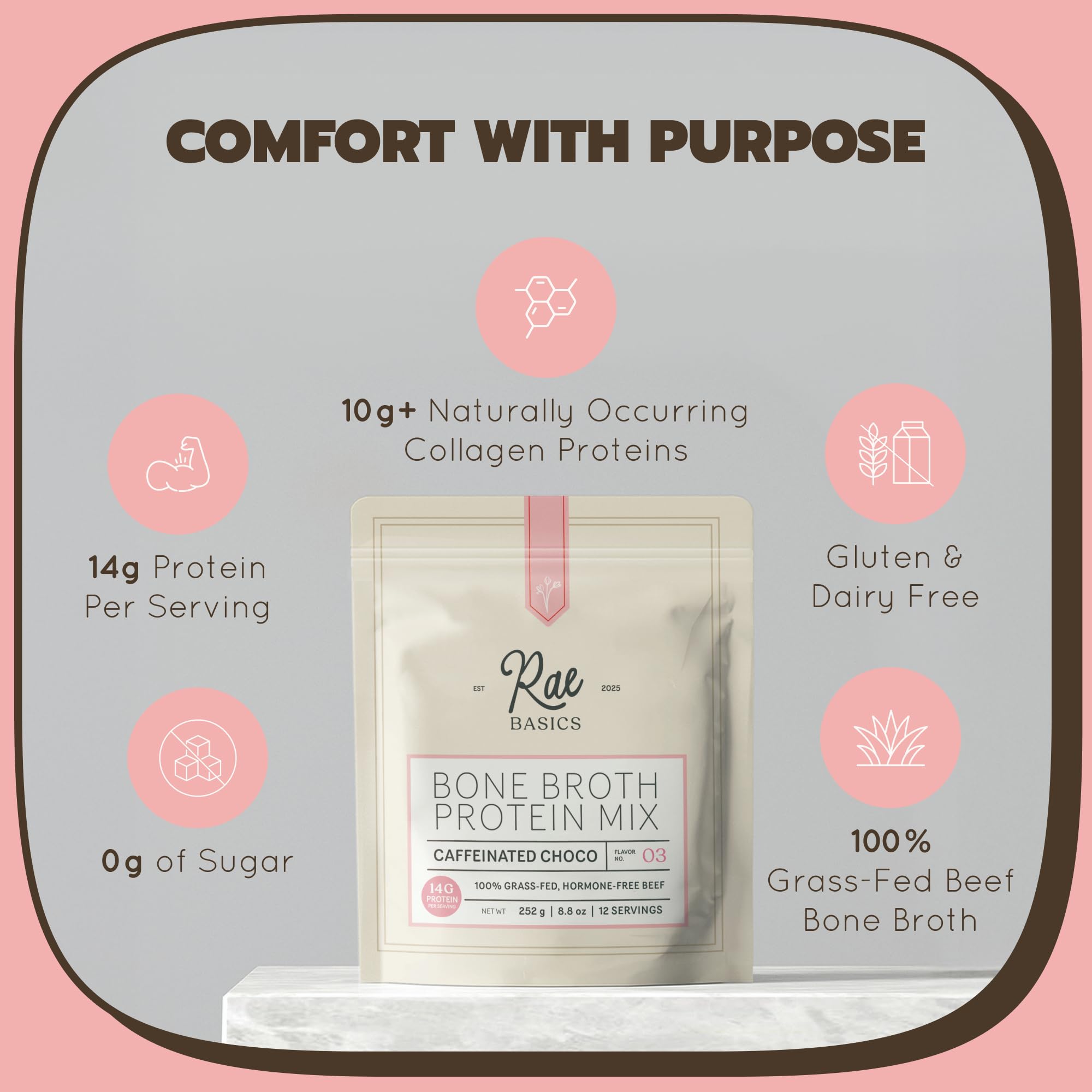 Rae Basics Protein label close-up showing keto-friendly, gluten-free formula